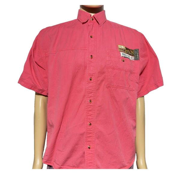 Vintage Bugle Boy Shirt Men's Medium Pink Button Up Short Sleeve 90s Casual EUC - Picture 2 of 11